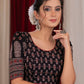 Black ajrakh blouse with puff paisley motifs on sleeves