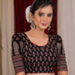 Black ajrakh blouse with puff paisley motifs on sleeves