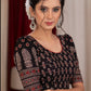 Black ajrakh blouse with puff paisley motifs on sleeves