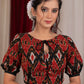 Beautiful black and red ikat combination puff sleeve blouse