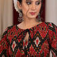 Beautiful black and red ikat combination puff sleeve blouse
