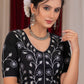 Exclusive black cotton silk blouse with overall floral embroidery