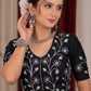 Exclusive black cotton silk blouse with overall floral embroidery