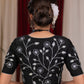Exclusive black cotton silk blouse with overall floral embroidery