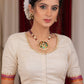 Elegant ivory cotton blouse with overall hand embroidered madhubani motif