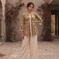 Romantic peach Jaipur floral top adorned with scalloped lace, gathered sleeve hems, and playful tie-knot accents.