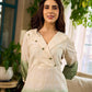 Serene ivory and sage green ombré overlap hakoba dress with olive button accents.