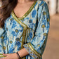 Angarkha-Style Indigo & Olive Kurta with Olive Mirror Detailing and Dori Tie-Up