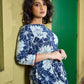 Contemporary Indigo Kurta Featuring Floral & Stripe Panels, Maroon Highlights and Asymmetric Gathered Yoke
