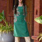 Statement green paisley kurta with detailed hand embroidery beautifully enhancing the print.