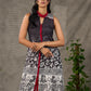 Black and maroon ombré Kalamkari inspired motif printed shirt dress with slit mandarin collar and maroon accents