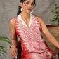 Brick Orange shirt dress with timeless traditional prints, off white notch collar and off white accents