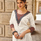 Heritage Ivory Cotton Flex Kurta with Ajrakh Printed Yoke & Intricate Hand Embroidery