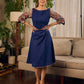 Navy Blue Artisanal Kalamkari prints enhanced with statement sleeves and a waist-defining knotted Kalamkari belt.