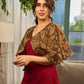 Elegant maroon dress featuring an attached artisan Kalamkari shoulder cape.