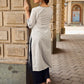 Minimal White Straight Kurta with Monochrome Printed Angrakha Panel & Printed Cuffs