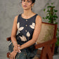 Bottle green and beige Pichwai lotus printed dress with beige accents
