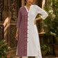 Vivid Dusty Pink & Ivory Half & Half Kurta with Tribal Print Panel & Contrast Button Placket