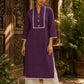 Deep Purple Kurta with White Crochet Lace Yoke Border & Sleeve Cuff Detail
