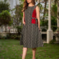 Classic Black & Off-White Floral-Stripe Printed Dress with Contrast Red Panels