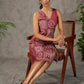 Terracotta warli printed overlap dress with off white accents