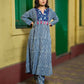 Contemporary Indigo Striped Kurta Featuring Animal Patch Detail, Drop Shoulders and Magenta Mirror Accents