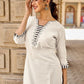 Refined Ivory Straight Kurta with Minimal Geometric Printed Neckline Highlighted with Hand Painting