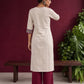 Timeless Off-White Cotton Kurta with Handpainted Madhubani overlapping Neckline & Matching Sleeve Cuffs — back view
