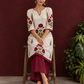 White Cotton Kurta with Hand Block Printed Red Floral Motifs and red Keyhole Neckline Trim — seated