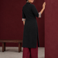 Classic Black Cotton Kurta with hand painted Madhubani neck panels & Matching Sleeve Cuffs — back view