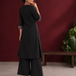 Timeless Black Cotton Kurta with Contrast Beige Ajrakh Printed V-Neck Panel & Matching Sleeve Cuffs — back view