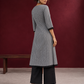 Classic Grey Ikat Checked Cotton Kurta with Black Lace Trim Sleeves and Asymmetric Button Placket — back view