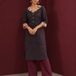 Black Polka Dot Kurta with Ajrakh Printed Beige Collar and Contrast Cuffs — back view
