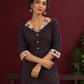 Black Polka Dot Kurta with Ajrakh Printed Beige Collar and Contrast Cuffs — styled view