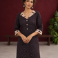 Black Polka Dot Kurta with Ajrakh Printed Beige Collar and Contrast Cuffs — fabric detail