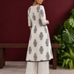 Classic White Cotton Kurta with Black Block Print Motifs, Polka Dot Yoke & Contrast Lace Trim with Matching Polka — back view