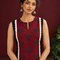 Classic Black Cotton Kurta with Maroon Polka Dot Triangle Panel & Crochet Lace Trim — fabric detail