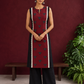 Classic Black Cotton Kurta with Maroon Polka Dot Triangle Panel & Crochet Lace Trim — front view