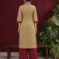 Timeless Beige Cotton Asymmetric Kurta with Maroon Lace Collar and Contrast Maroon Accent — back view