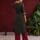 Classic Black Polka Dot Kurta with Contrast Zig-Zag Ajrakh V-Neck With Ajrakh Border On Cuffs — back view