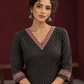Classic Black Polka Dot Kurta with Contrast Zig-Zag Ajrakh V-Neck With Ajrakh Border On Cuffs — fabric detail