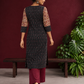 Timeless Black Ikat Cotton Kurta with Contrast Kalamkari Print Sleeves & Keyhole Neckline — back view