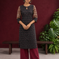 Timeless Black Ikat Cotton Kurta with Contrast Kalamkari Print Sleeves & Keyhole Neckline — front view