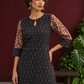 Timeless Black Ikat Cotton Kurta with Contrast Kalamkari Print Sleeves & Keyhole Neckline — fabric detail