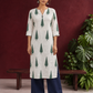 Classic Off-White Cotton Kurta with Green Tree Motif Print — front view