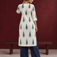 Classic Off-White Cotton Kurta with Green Tree Motif Print — back view
