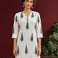 Classic Off-White Cotton Kurta with Green Tree Motif Print — styled view