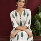 Classic Off-White Cotton Kurta with Green Tree Motif Print — seated detail