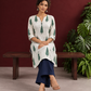 Classic Off-White Cotton Kurta with Green Tree Motif Print — seated