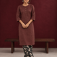 Rustic Brown Cotton Kurta with Round Neck — front view